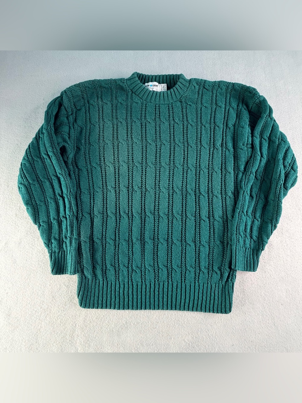 New Era Vintage 90’s Men’s Large Green Fisherman Cable Knit Sweater Grandpa Read